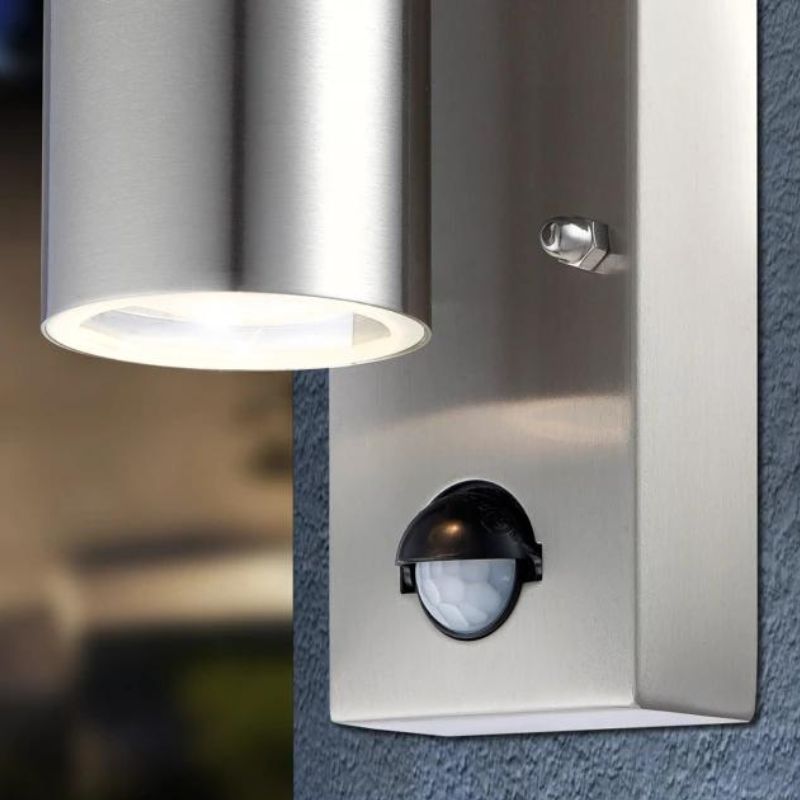 APPLIQUE MURALE LED GALICIA AVEC DETECTEUR DE MOUVEMENT + LAMPE GU10 8W 4000K INOX IP44
