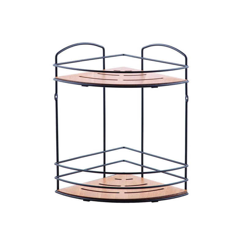 MEUBLE DE COIN SDB EN BOIS A 2 NIVEAUX - NOIR TT-074B