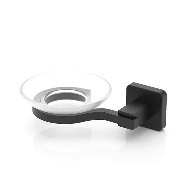 PORTE-SAVON EN VERRE EN ALUMINIUM - NOIR MAT TT-366