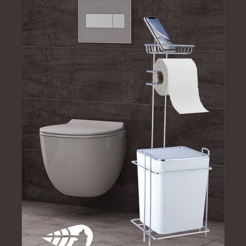 POUBELLE A/SUPPORT PAPIER HYGIENIQUE ET TELEPHONE CARRE/BLC (TR-1014) 