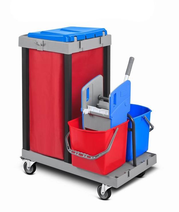 CHARIOT DE NETTOYAGE EN PLASTIQUE DOUBLE SEAU ET SAC EN PVC (MPLTRL1)