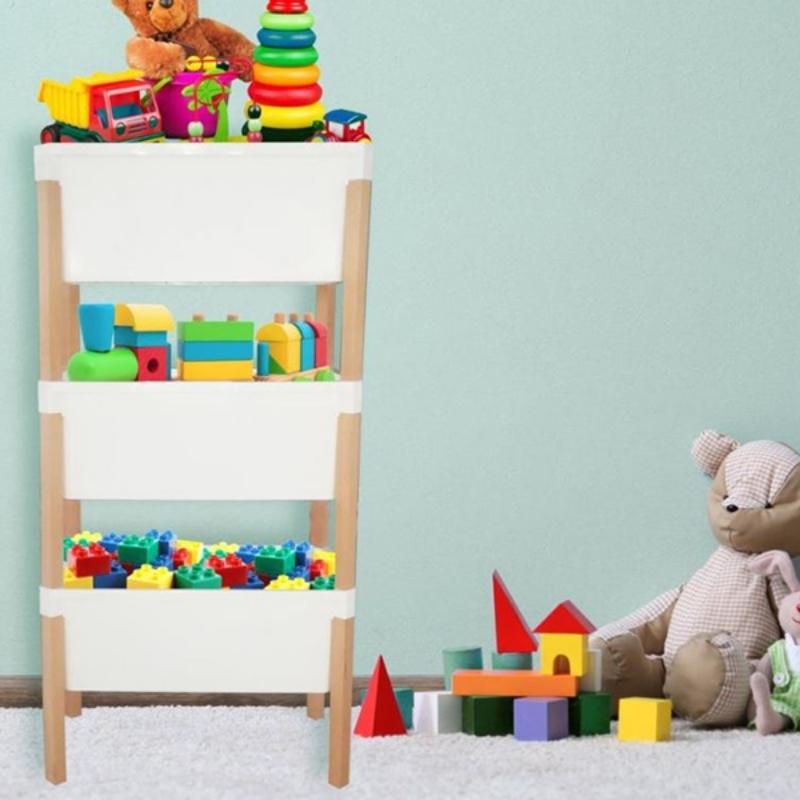ETAGERE DE RANGEMENT TRIPLE EN BOIS BAC EN PLASTIQUE (BIE7079) 