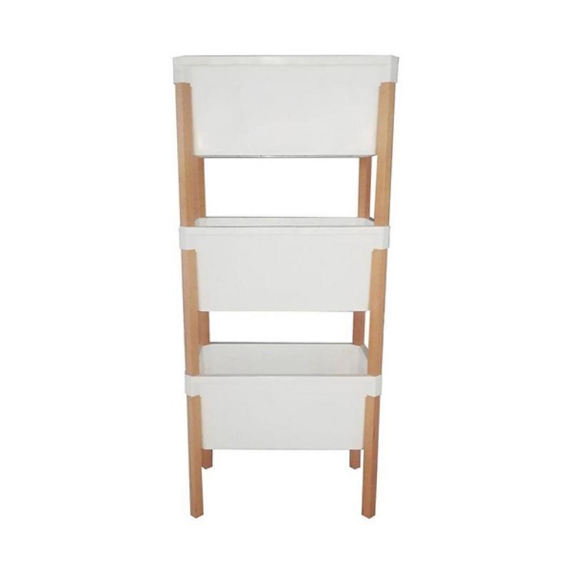 ETAGERE DE RANGEMENT TRIPLE EN BOIS BAC EN PLASTIQUE (BIE7079)