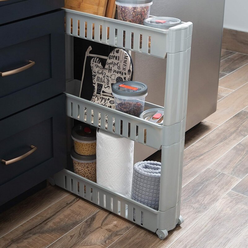 MEUBLE DE RANGEMENT GRIS A ROULETTES 3 NIVEAUX TR8131
